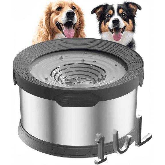 10L No Spill Dog Water Bowl 2.6 Gallon Stainless Steel Slow Drinking Feeder with Non-Slip Base