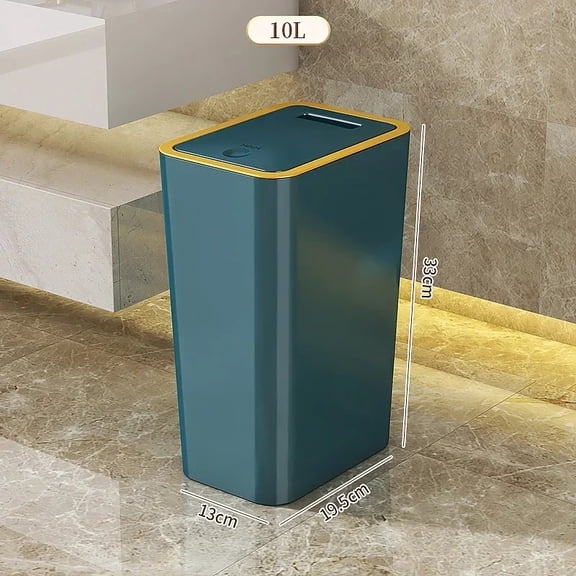 10L Odor Proof Trash Can with One-Touch Modern Design Durable Plastic Bathroom Kitchen Bin Space Saving Narrow Side Waste Bin