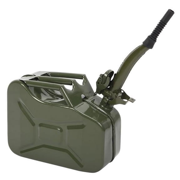 10L Portable Fuel Storage Can with Pour Tube, Lightweight, Army Green, American Style for Gasoline/Diesel