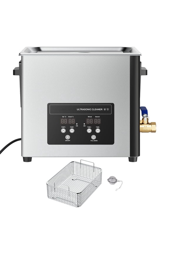 10L Professional Ultrasonic Cleaner Machine 180W 40kHz Stainless Steel with Digital Display and Cleaning Basket for Watches Jewelry Coins Razors