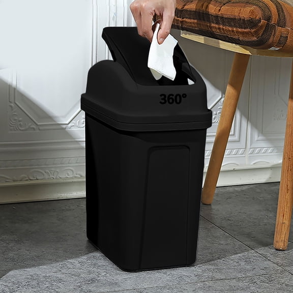 10L Swing Top Can, Lidded Garbage Bin for Kitchen, Living Room & Bathroom, Odor-Resistant Flip-Top Waste Container