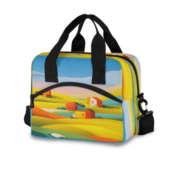 10L Tote Insulated Reusable Lunch Bag With Adjustable Strap Abstract Flat Vector Landscape