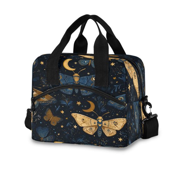 10L Tote Insulated Reusable Lunch Bag With Adjustable Strap Butterflies Moon Vector