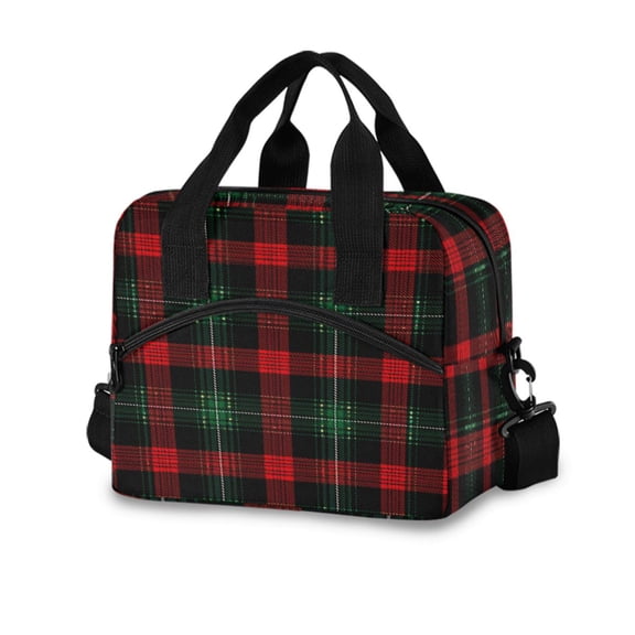 10L Tote Insulated Reusable Lunch Bag With Adjustable Strap Deep Red Tartan Plaid