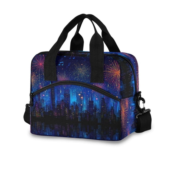 10L Tote Insulated Reusable Lunch Bag With Adjustable Strap Fireworks in The Night Sky