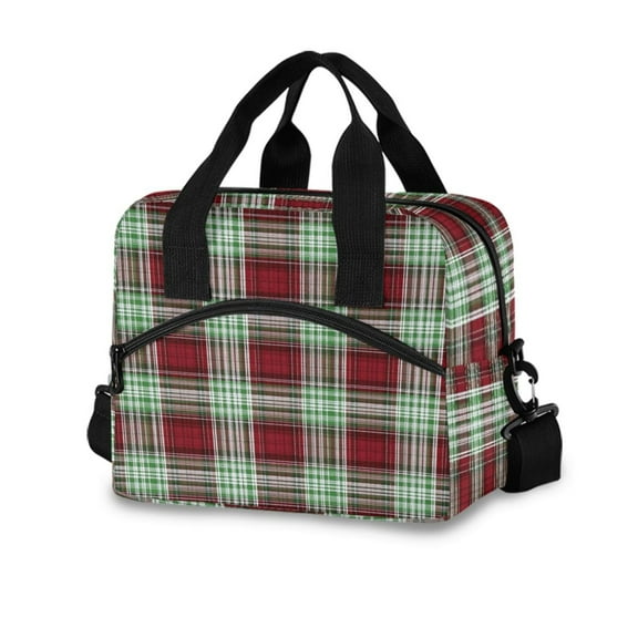 10L Tote Insulated Reusable Lunch Bag With Adjustable Strap Red Green White Plaid