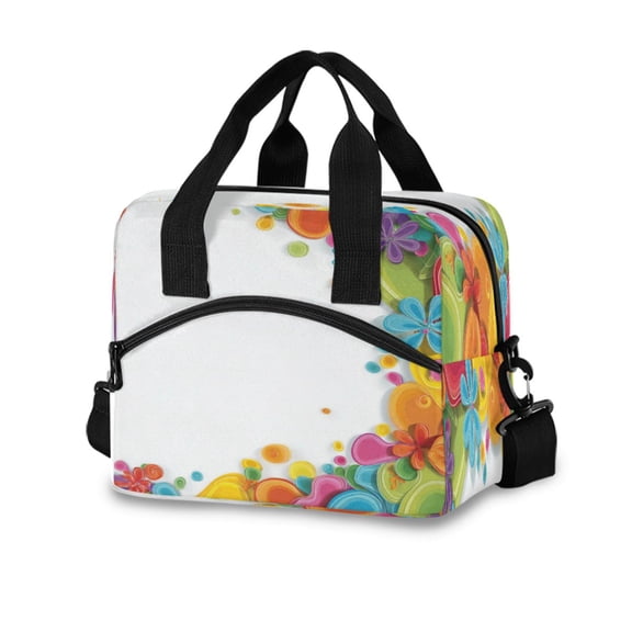 10L Tote Insulated Reusable Lunch Bag With Adjustable Strap Vector Flowers and Swirl