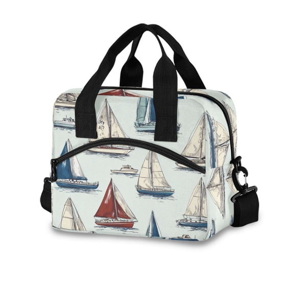 10L Tote Insulated Reusable Lunch Bag With Adjustable Strap Watercolor Painting Of A Sailboat