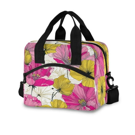 10L Tote Insulated Reusable Lunch Bag With Adjustable Strap Yellow Pattern