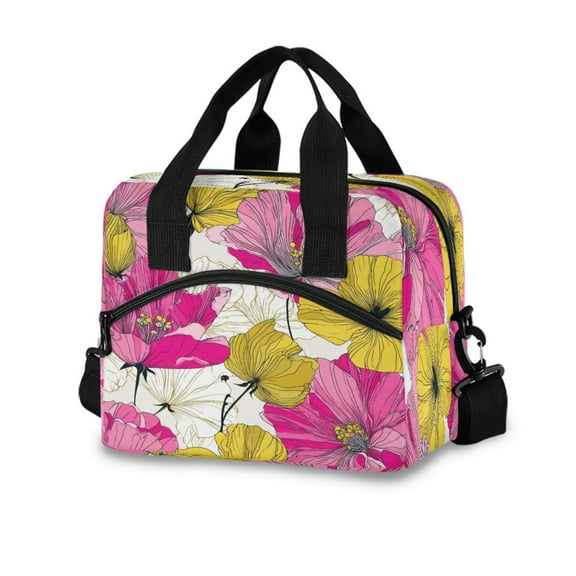 10L Tote Insulated Reusable Lunch Bag With Adjustable Strap Yellow Pattern