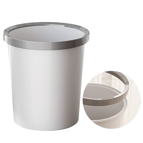 10L White Wastebasket With Pressure Ring Durable Large Capacity Trash Can Sleek Smooth Garbage Can(White-11.6X10.6In)