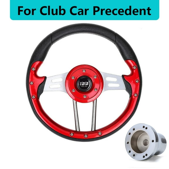 10L0L 12.5 inch Golf Cart Steering Wheel & Chrome Hub Adapter for Club Car Precedent- Red