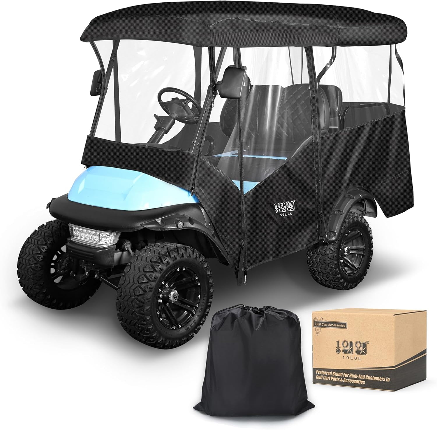 10L0L 4 Passenger Golf Cart Enclosure 86 , Universal 600D Waterproof Driving Cover for Yamaha EZGO Club Car, Golf Cart Accessories, Black