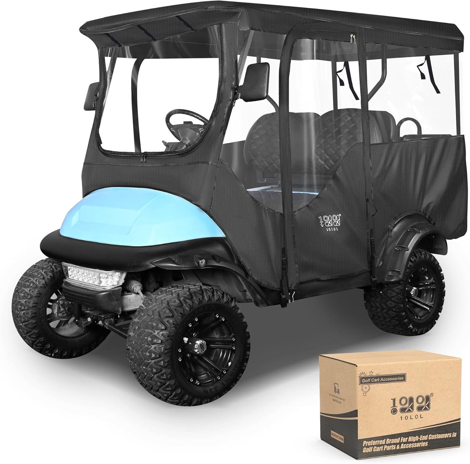 10L0L 4 Passenger Golf Cart Enclosure for Club Car Precedent Extended Roof 94.5",600D Waterproof Rain Cover, Black Golf Cart Accessories