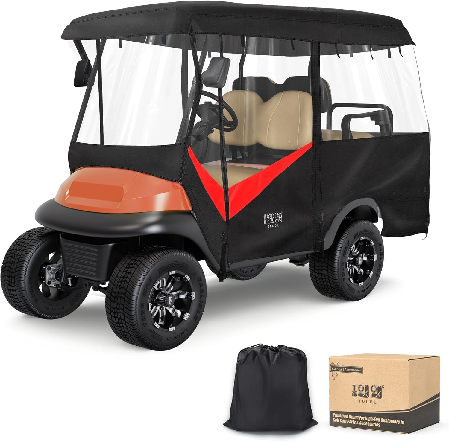 10L0L 4 Person Golf Cart Enclosure 86 L, Universal 600D Waterproof Driving Cover for Yamaha EZGO Club Car, Golf Cart Accessories