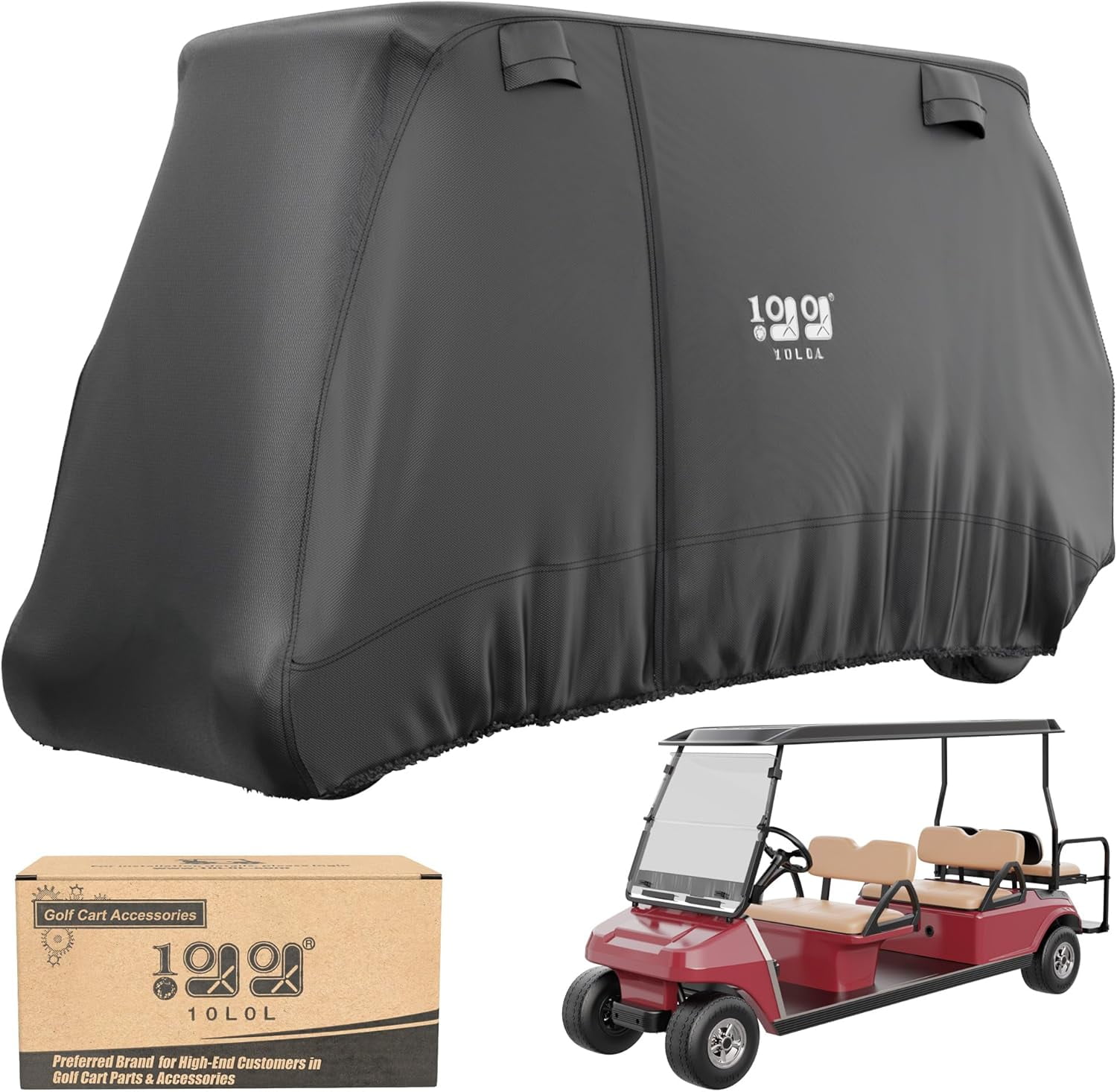 10L0L 6 Passenger Golf Cart Cover for Yamaha Club Car EZGO 4+2 Person,420D Waterproof Rain Cover, Golf Cart Accessories, Black