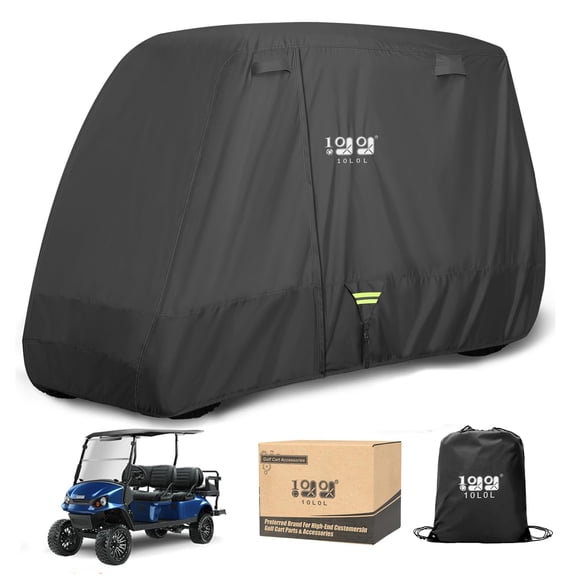 10L0L 600D Heavy Duty Golf Cart Cover 6 Passenger Yamaha EZGO Club Car Waterproof UV Resistant Black