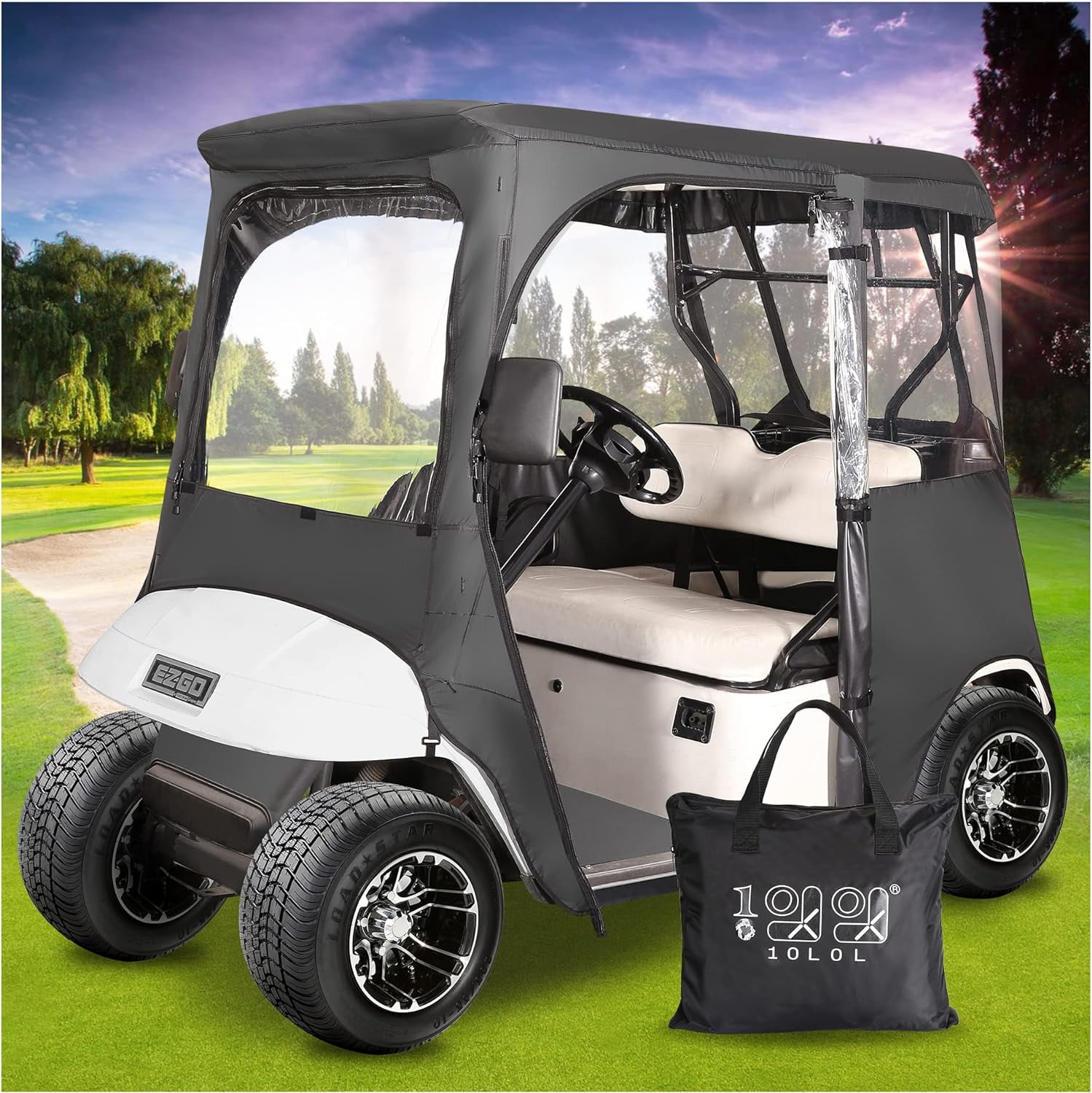 10L0L Deluxe Golf Cart Enclosure Fit EZGO TXT 2 Passenger, 4 Sided