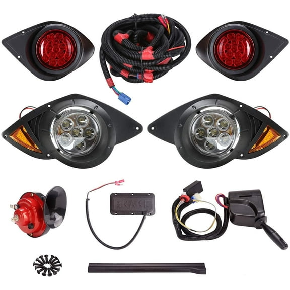 10L0L Deluxe Golf Cart Street Legal LED Light Kits Fit Yamaha G29 YDR Drive 2007-up W/ Headlight Taillight Black