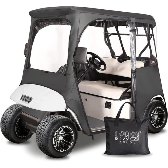 10L0L Golf Cart Cover for EZGO TXT/RXV, Universal 600D Waterproof Portable Transparent Golf Cart Enclosure 2 Passenger, With 2 Door Zippers, Security Side Mirror Openings Golf Cart Accessories