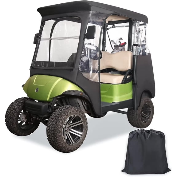 10L0L Golf Cart Covers 2 Passenger for Yamaha G14 G16 G22 G29 Drive 2 Model Waterproof Rain Cover with Side Mirror Opening Transparent Tail Light Panel Foldable Door Windshield 4-Sided Clear Window