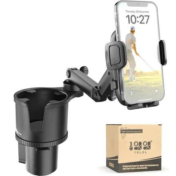 10L0L Golf Cart Cup Holder W/ Cell Phone Mount Holder Universal for Yamaha EZGO Club Car, Golf Cart Accessories, Black