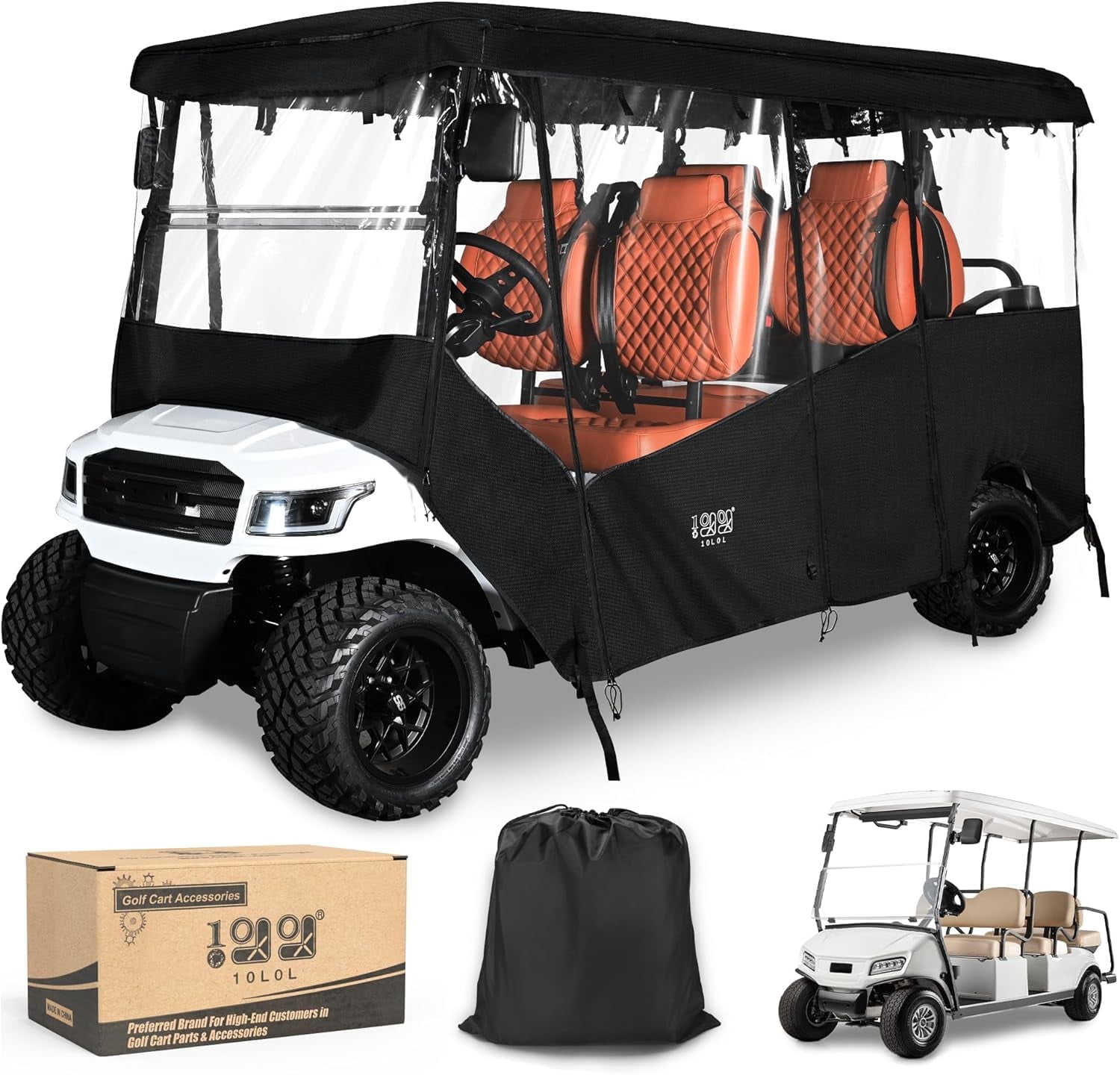 10L0L Golf Cart Enclosure for 6 Passenger Yamaha EZGO Club Car (4+2),600D Waterproof Driving Rain Cover,Black
