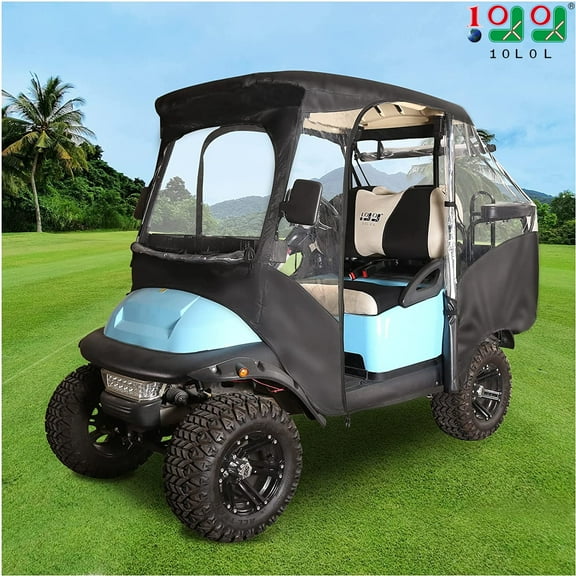 10L0L Golf Cart Enclosure for Club Car Precedent 4 Passenger , 600D Windproof Waterproof Driving Rain Cover, Black