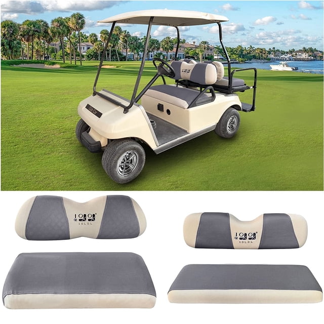 10L0L Golf Cart Front Back Seat Cover Set for EZGO TXT RXV & Club Car DS 4 Passenger,Golf Cart Accessories, Gray+Beige