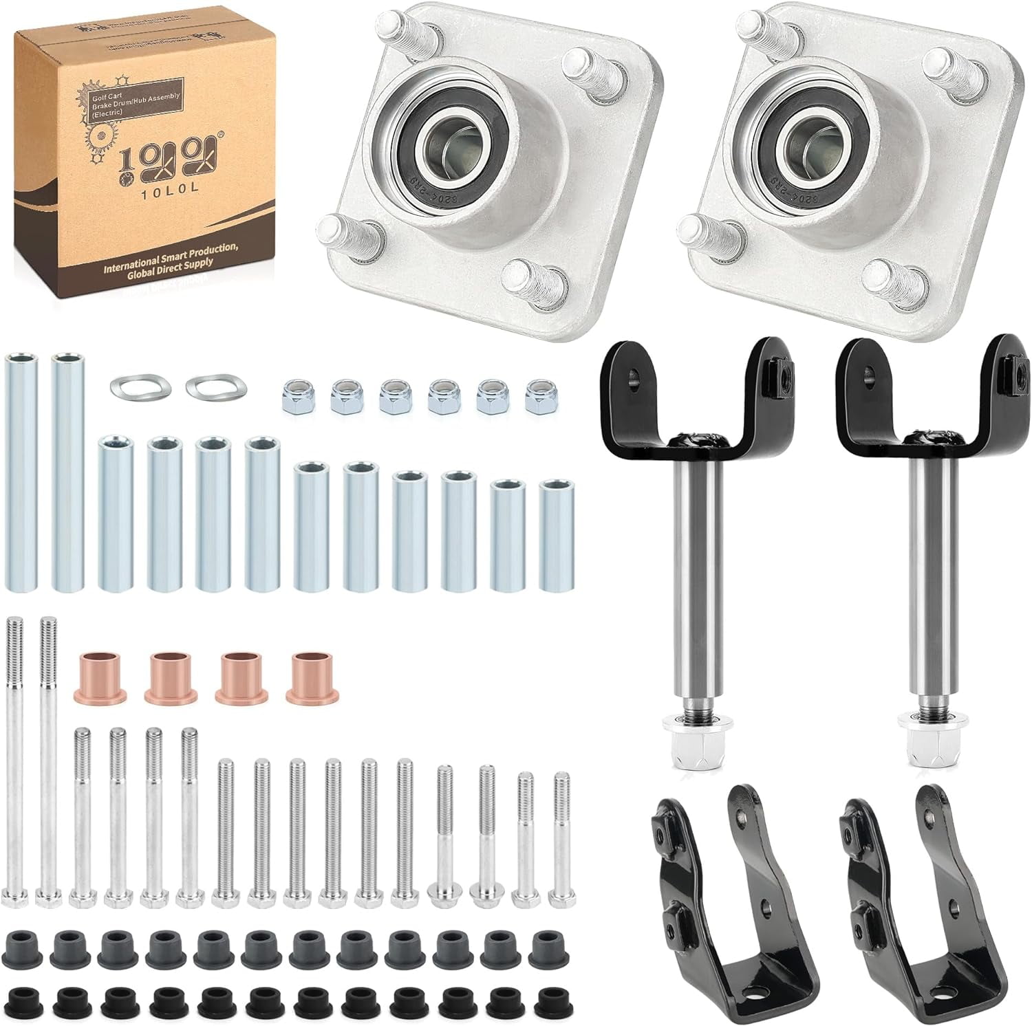 10L0L Golf Cart Front End Repair Kit for Club Car Precedent 2004-up, Includes Front Wheel Hub Assembly King Pin Sleeves