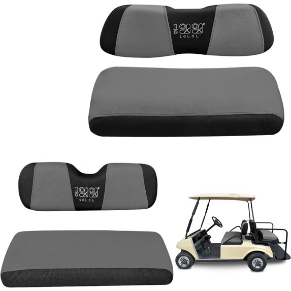 10L0L Golf Cart Front + Rear Seat Cover Set for EZGO TXT RXV & Club Car DS 4 Passenger Models,Breathable Washable Polyester Mesh Cloth Seat Cover-Gray Black (S+XS)