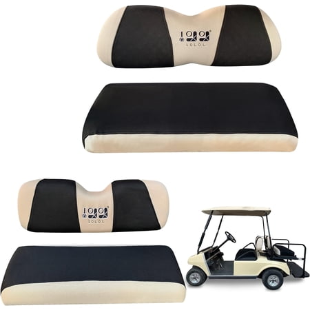 10L0L Golf Cart Front + Rear Seat Cover Set for EZGO TXT RXV & Club Car DS 4 Passenger Models,Breathable Washable Polyester Mesh Cloth Seat Cover-Black Beige (S+XS)