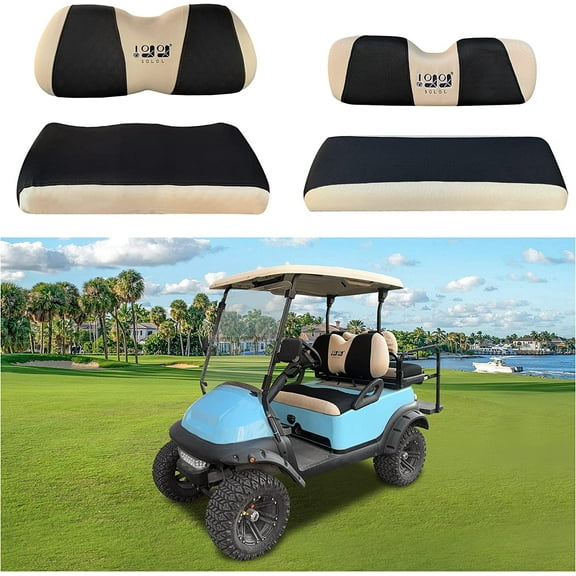 10L0L Golf Cart Front Rear Seat Cover Set Fit Yamaha & Club Car Precedent, Breathable Polyester Golf Cart Part Accessories Black Beige L+XS size