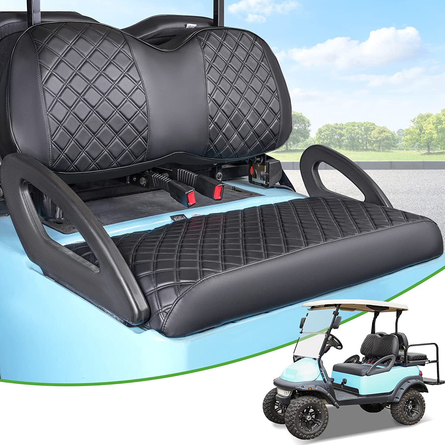 10L0L Golf Cart Front Seat Cover Black Diamond Stitching for Club Car