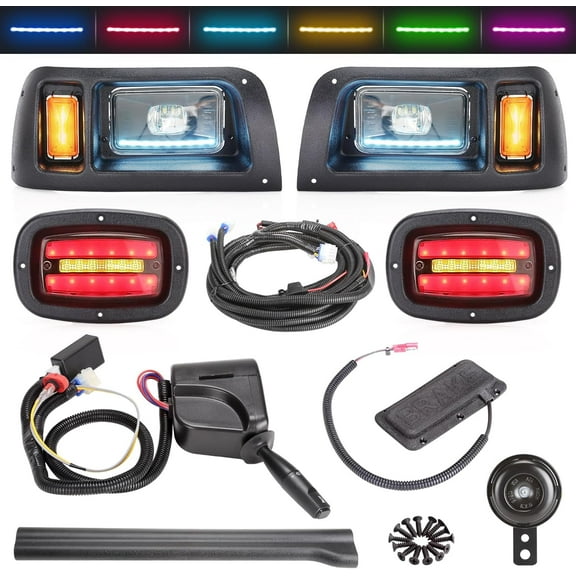 10L0L Golf Cart LED Light Kit Fit Club Car DS W/ Headlight Taillight Brake Light Horn Turn Signal - Black