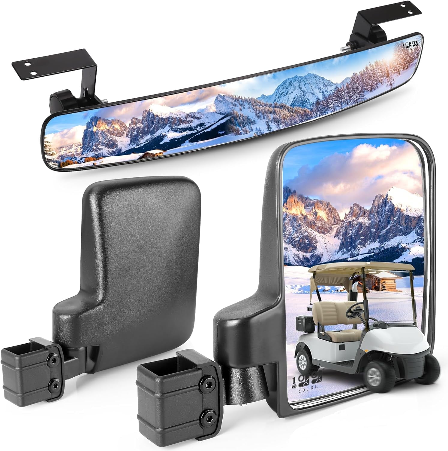 10L0L Golf Cart Mirrors, No Drilling Side Mirrors & Rear View Mirror Kit for Yamaha EZGO Club Car, Golf Cart Accessories