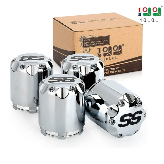 10L0L Golf Cart SS Wheel Center Cover Hub Caps for Club Car EZGO Yamaha Chrome (Set of 4)