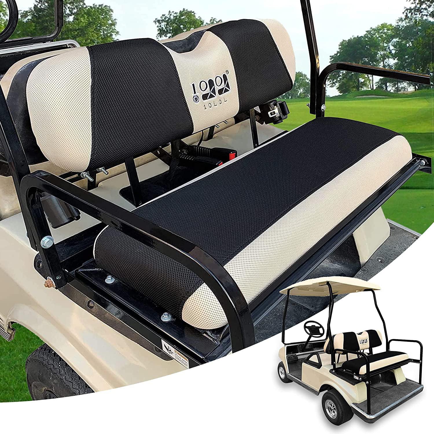 10L0L Golf Cart Seat Cover Fits EZGO Club Car Precedent Rear Seat Golf Cart Accessories- Black Beige - Walmart.com