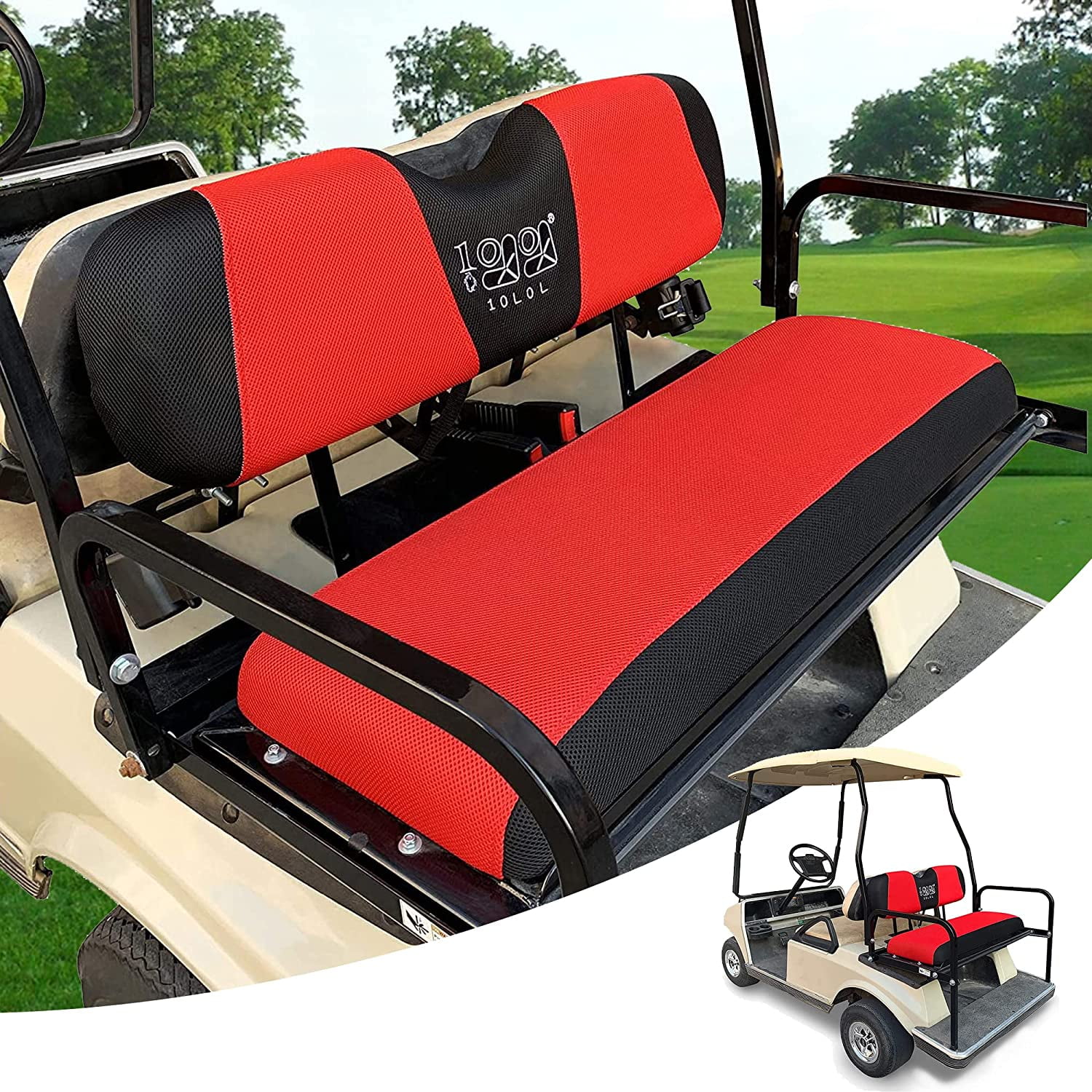  XUANYUDG0769 Golf Cart Seat Covers for EZGO TXT/RXV/Club Car  DS/Precedent/Yamaha Rear Seat Cushion, Vinyl Leather Made/Adjustable Straps  and Retractable Buckle/No Stapler Required - Black : Sports & Outdoors
