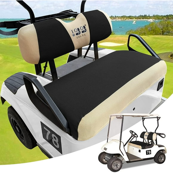 10L0L Golf Cart Seat Cover Set for EZGO TXT RXV & Club Car DS Front Seat, Black Beige - S