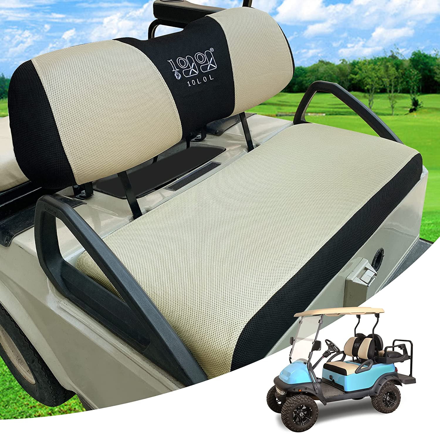 10L0L Golf Cart Seat Cover for Yamaha & Club Car DS Precedent 2 Passenger,  Mesh Golf Cart Cover Protector ,Beige Black 