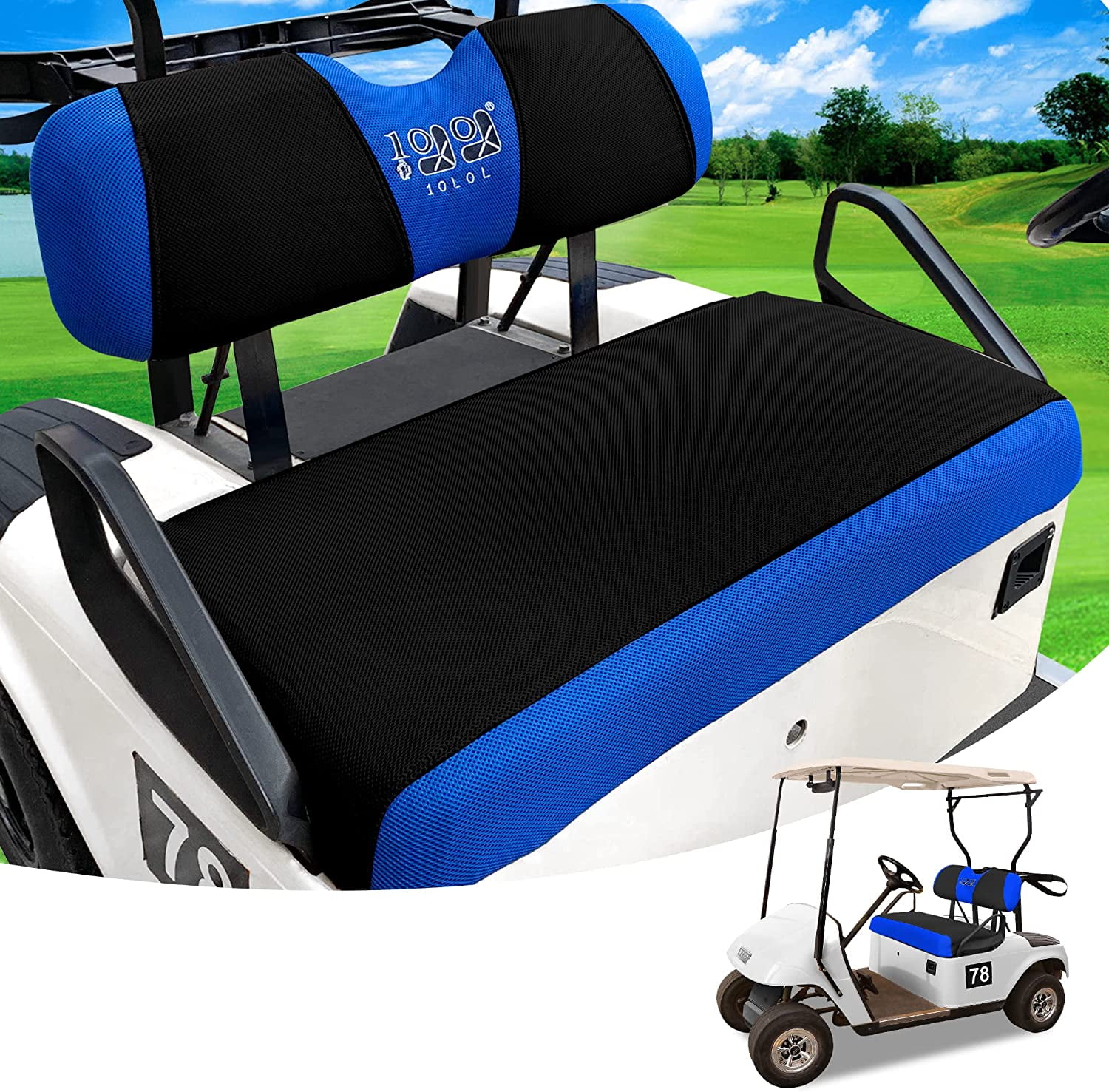 10L0L Golf Cart Seat Covers Front Set for EZGO TXT RXV & Club Car DS Carts  Part Accessories - Blue 