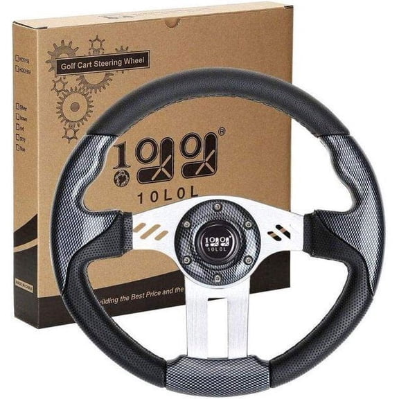 10L0L Golf Cart Steering Wheel, Universal Design Fit EZGO RXV & TXT, Club Car DS, Club Car Precedent Tempo, Yamaha, Most Golf Carts-Silver Gray Golf Cart Accessories