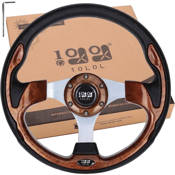 10L0L Golf Cart Steering Wheel for EZGO TXT RXV, Club Car DS Precedent, Yamaha G29 Drive and Others - Brown