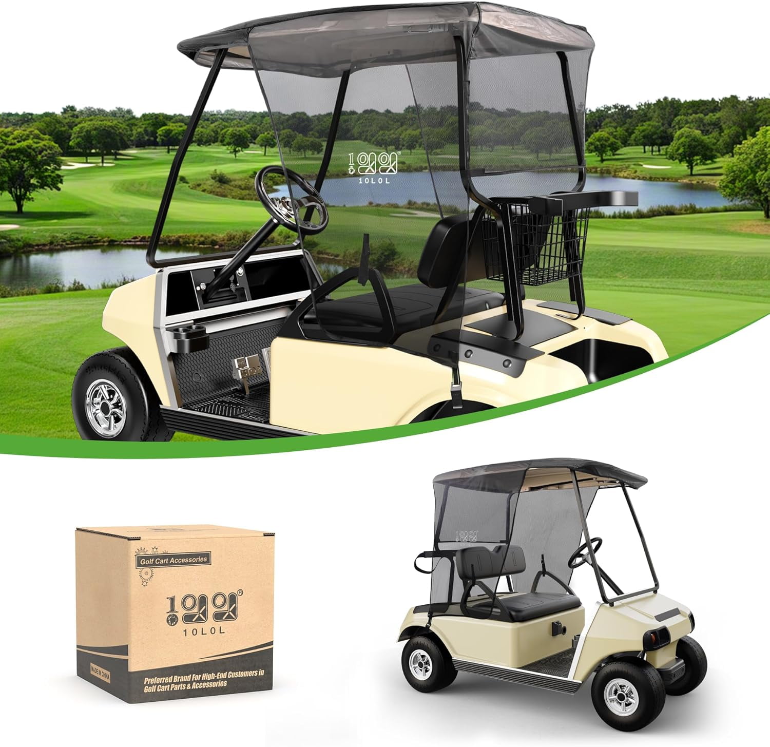 10L0L Golf Cart Sun Shade Cover for 2 Passenger Club Car DS Precedent & EZGO TXT RXV, Golf Cart Accessories