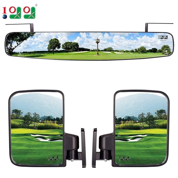10L0L Newest Golf Cart Folding Side Mirrors and Rear View Mirror 16.5" Extra Wide Panoramic Golf Cart Mirrors Combo Pack Fits Club Car Yamaha EZGO Golf Cart Accessories