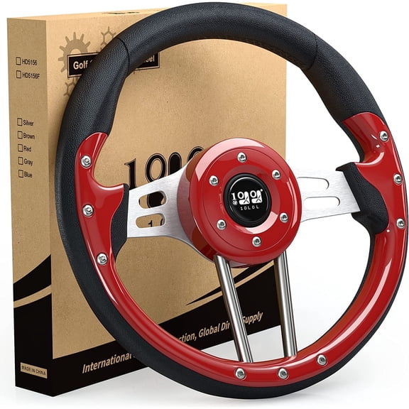 10L0L RED Golf Cart Steering Wheel Fit EZGO TXT RXV Club Car DS Precedent Yamaha -12.5 inch Golf Cart Accessories
