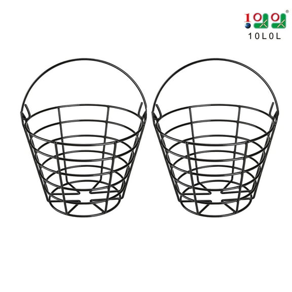 10L0L Stainless Metal Golf Ball Basket with Handle Golf Ball Container Bucket -2 PCS , Black