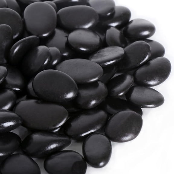 10LB Black Rock, Small River Stones Pebbles for Plants, Vases, Landscaping, Highly Polished Decorative Rocks, 1-1 3/4 Inch