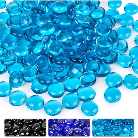 10LB Blue Fire Pit Glass Rocks, Reflective Round Glass Beads for Natural Propane Fire Pit Landscaping